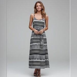 Black/White Boho Belted Knot Front Cami Dress